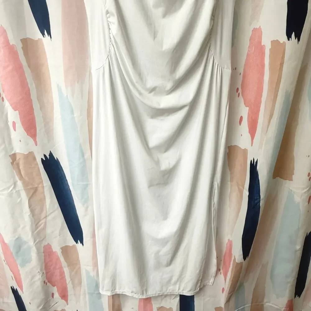 Halara Square Neck Ruched Split Midi Cool Touch Dress in White Size Large - Picture 9 of 16